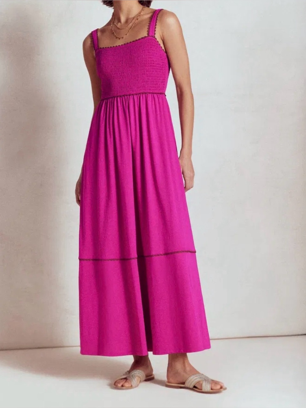 Boden dress NWT US 10 smocked trim maxi dress, current! D1284